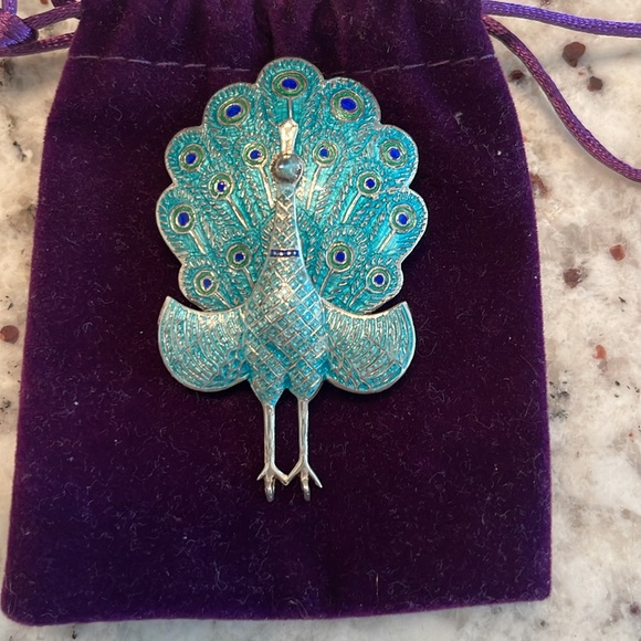 Vintage Siam Sterling Silver Enamel Peacock Brooch. Beautiful condition. - Picture 4 of 4